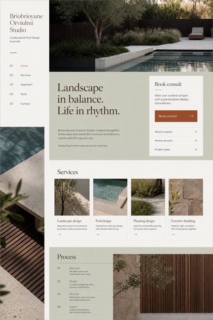 Architecture & Interiors website design for Australia, showing a clear opening, service information, supporting content, and a focused inquiry action.