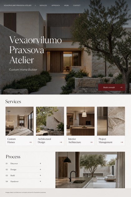 Architecture & Interiors website design for Australia, showing a clear opening, service information, supporting content, and a focused inquiry action.