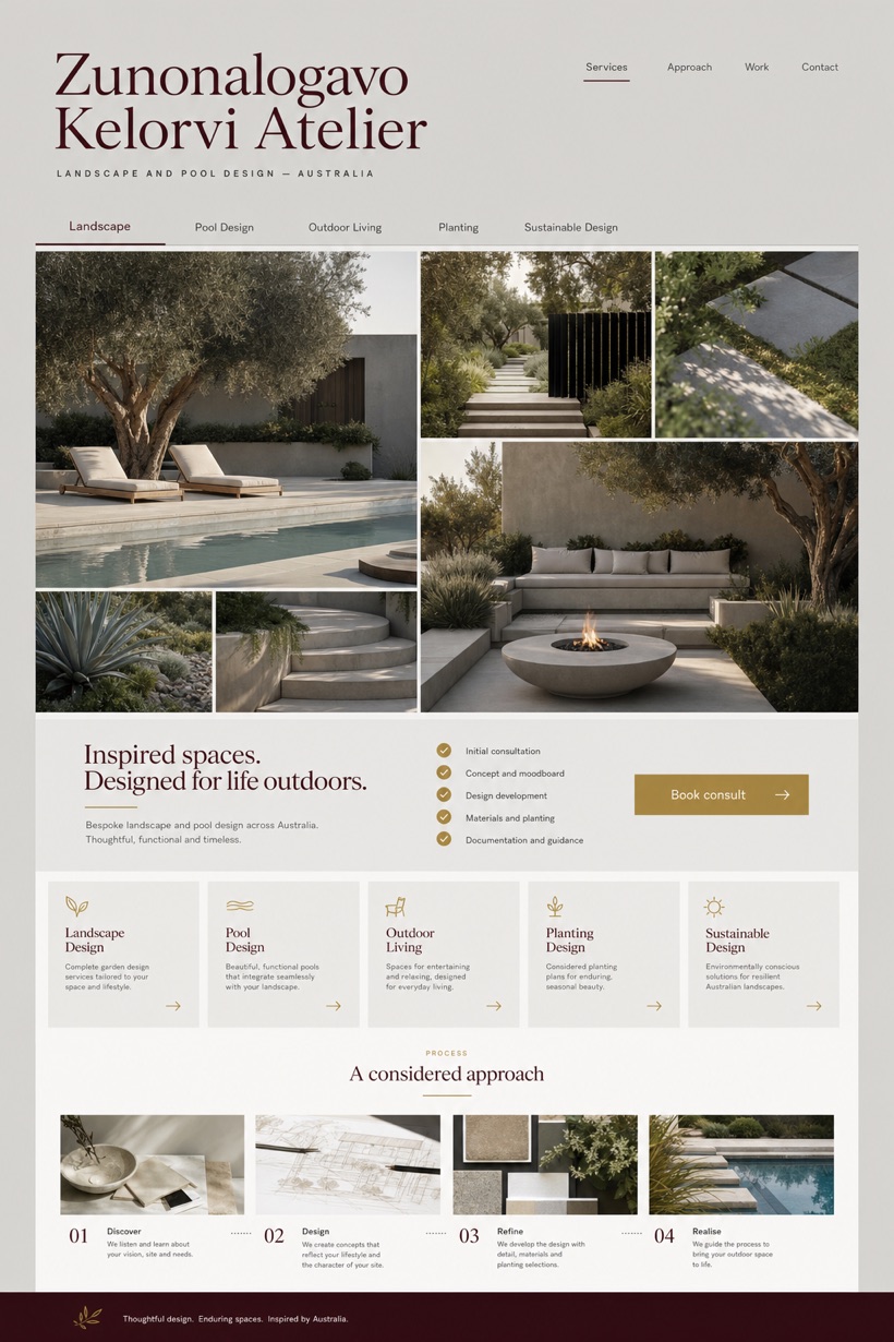 Architecture & Interiors website design for Australia, showing a clear opening, service information, supporting content, and a focused inquiry action.
