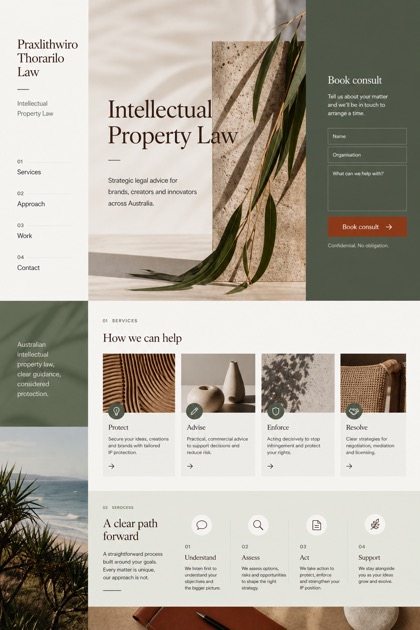 Legal website design for Australia, showing a clear opening, service information, supporting content, and a focused inquiry action.