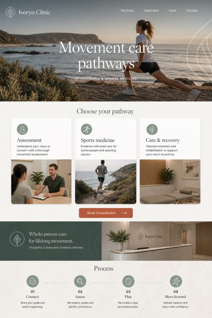 Healthcare website design for Australia, showing a clear opening, service information, supporting content, and a focused inquiry action.