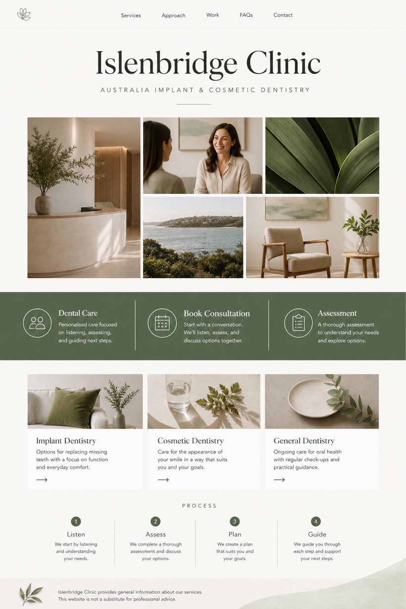 Healthcare website design for Australia, showing a clear opening, service information, supporting content, and a focused inquiry action.