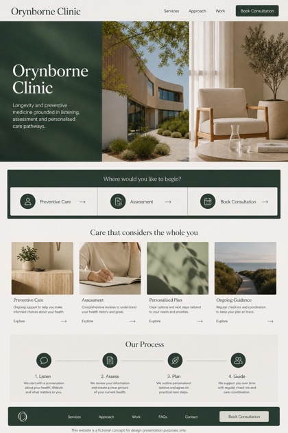 Healthcare website design for Australia, showing a clear opening, service information, supporting content, and a focused inquiry action.