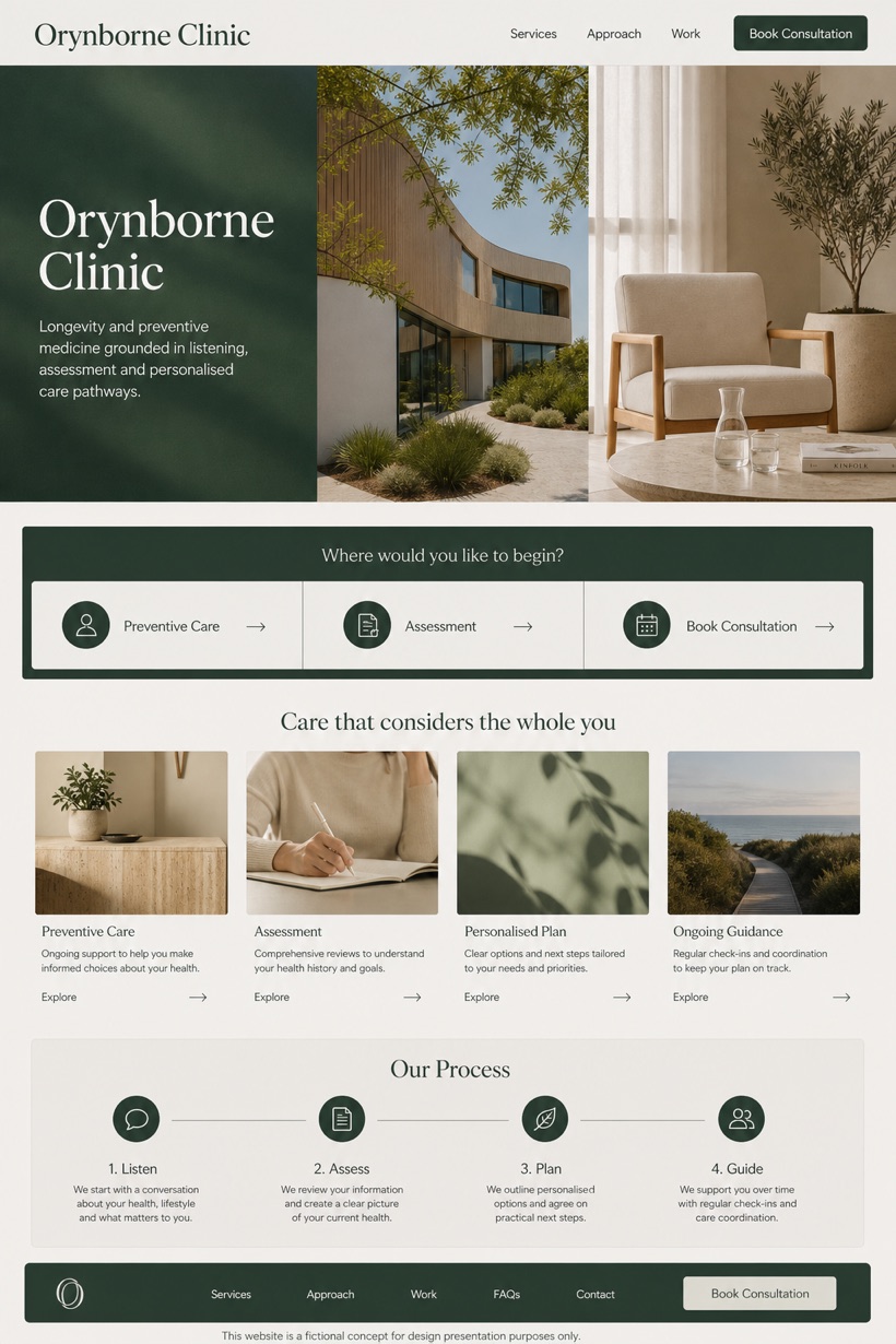 Healthcare website design for Australia, showing a clear opening, service information, supporting content, and a focused inquiry action.