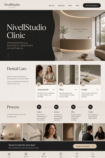 Healthcare website design for Australia, showing a clear opening, service information, supporting content, and a focused inquiry action.