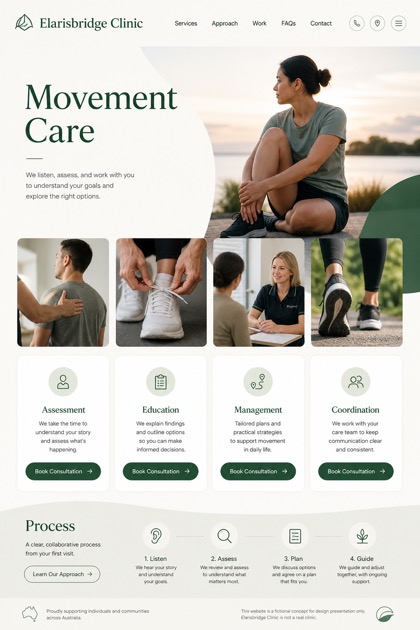 Healthcare website design for Australia, showing a clear opening, service information, supporting content, and a focused inquiry action.