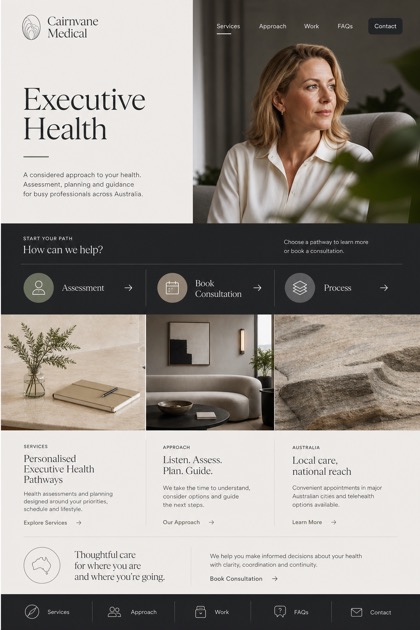Healthcare website design for Australia, showing a clear opening, service information, supporting content, and a focused inquiry action.