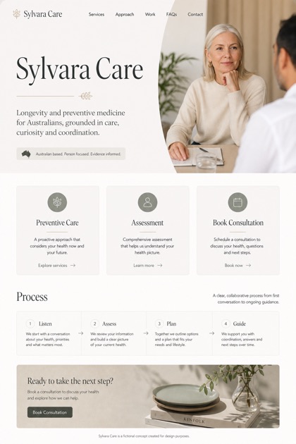 Healthcare website design for Australia, showing a clear opening, service information, supporting content, and a focused inquiry action.