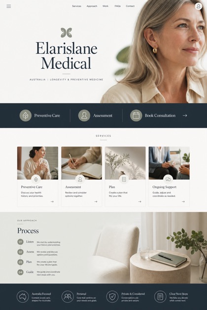 Healthcare website design for Australia, showing a clear opening, service information, supporting content, and a focused inquiry action.