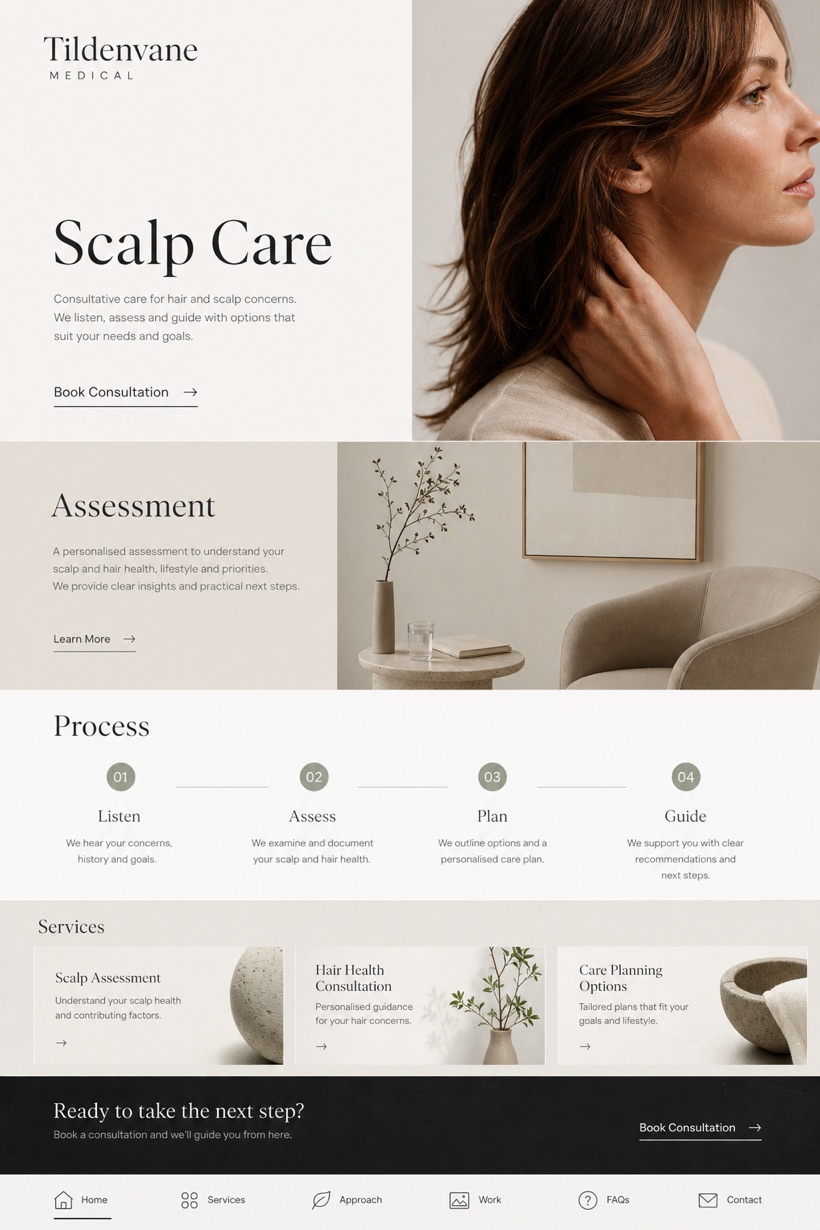 Healthcare website design for Australia, showing a clear opening, service information, supporting content, and a focused inquiry action.