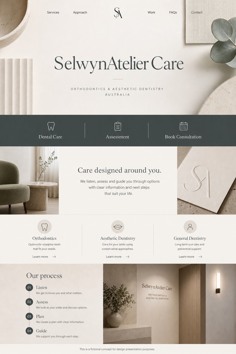 Healthcare website design for Australia, showing a clear opening, service information, supporting content, and a focused inquiry action.