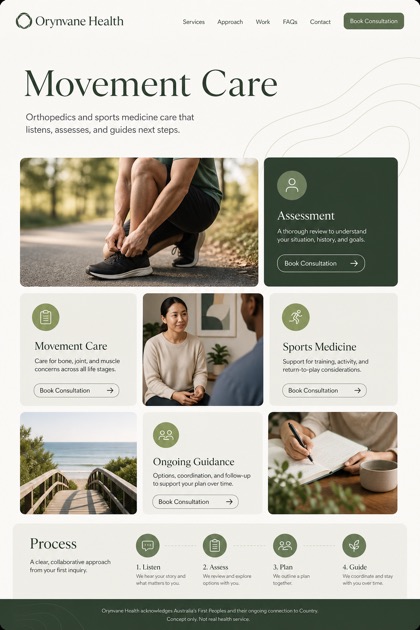 Healthcare website design for Australia, showing a clear opening, service information, supporting content, and a focused inquiry action.