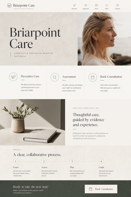 Healthcare website design for Australia, showing a clear opening, service information, supporting content, and a focused inquiry action.
