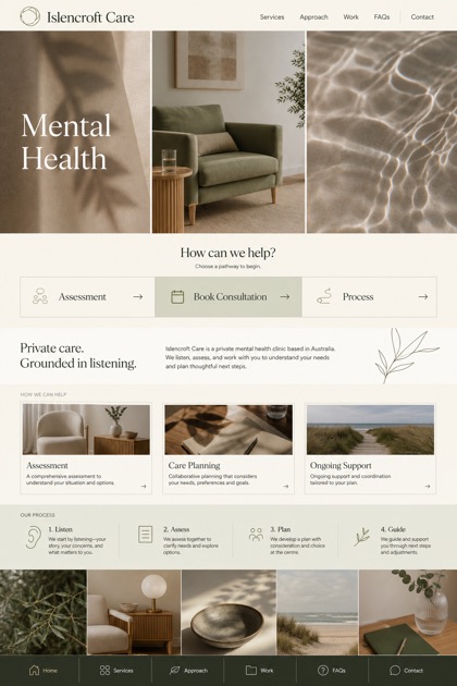 Healthcare website design for Australia, showing a clear opening, service information, supporting content, and a focused inquiry action.