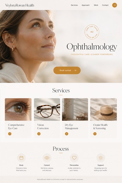 Healthcare website design for Australia, showing a clear opening, service information, supporting content, and a focused inquiry action.