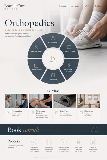 Healthcare website design for Australia, showing a clear opening, service information, supporting content, and a focused inquiry action.