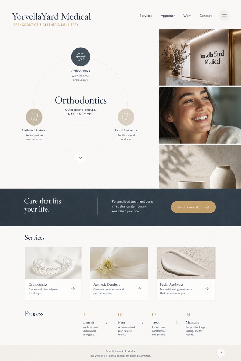 Healthcare website design for Australia, showing a clear opening, service information, supporting content, and a focused inquiry action.