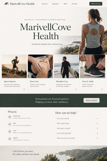 Healthcare website design for Australia, showing a clear opening, service information, supporting content, and a focused inquiry action.