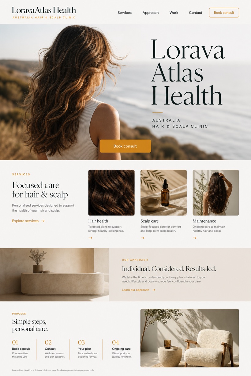 Healthcare website design for Australia, showing a clear opening, service information, supporting content, and a focused inquiry action.
