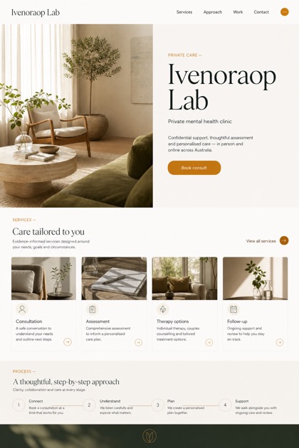 Healthcare website design for Australia, showing a clear opening, service information, supporting content, and a focused inquiry action.