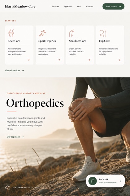 Healthcare website design for Australia, showing a clear opening, service information, supporting content, and a focused inquiry action.