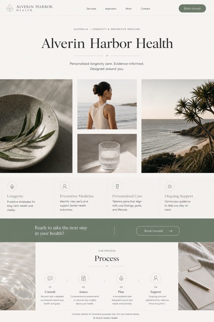 Healthcare website design for Australia, showing a clear opening, service information, supporting content, and a focused inquiry action.