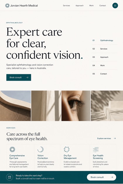 Healthcare website design for Australia, showing a clear opening, service information, supporting content, and a focused inquiry action.