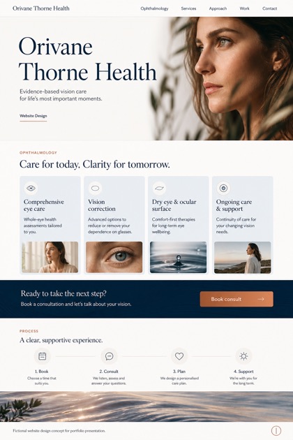 Healthcare website design for Australia, showing a clear opening, service information, supporting content, and a focused inquiry action.