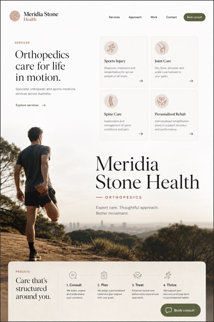 Healthcare website design for Australia, showing a clear opening, service information, supporting content, and a focused inquiry action.