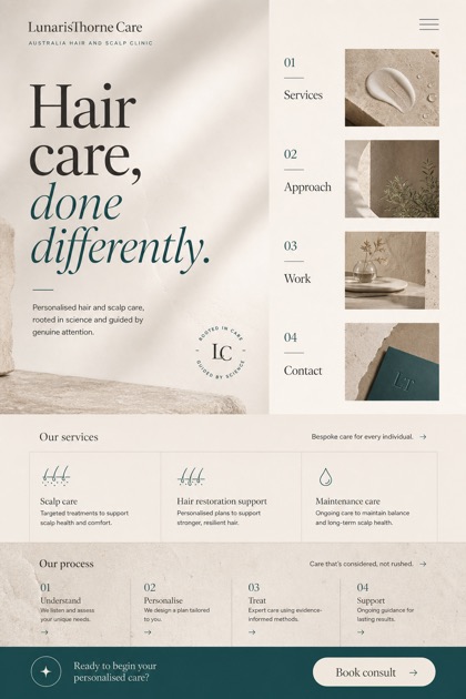 Healthcare website design for Australia, showing a clear opening, service information, supporting content, and a focused inquiry action.