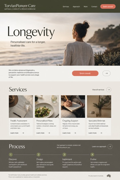 Healthcare website design for Australia, showing a clear opening, service information, supporting content, and a focused inquiry action.
