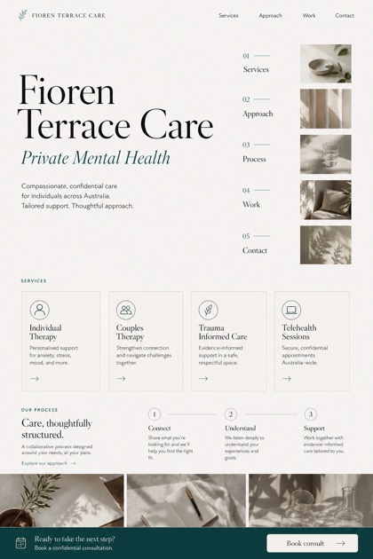 Healthcare website design for Australia, showing a clear opening, service information, supporting content, and a focused inquiry action.