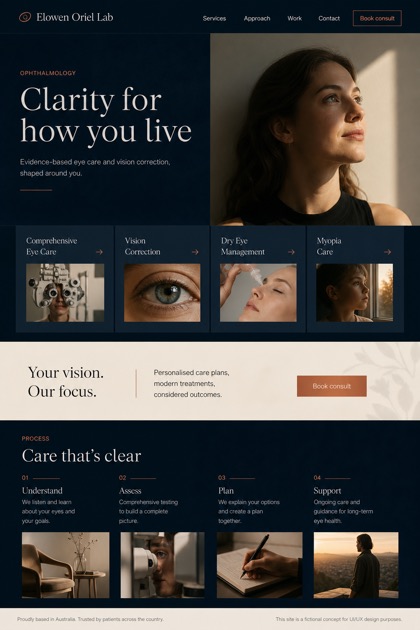 Healthcare website design for Australia, showing a clear opening, service information, supporting content, and a focused inquiry action.