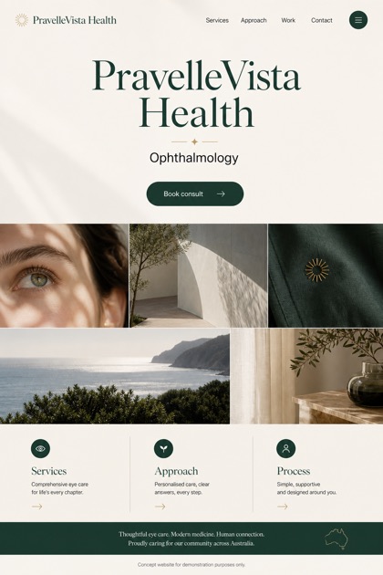 Healthcare website design for Australia, showing a clear opening, service information, supporting content, and a focused inquiry action.