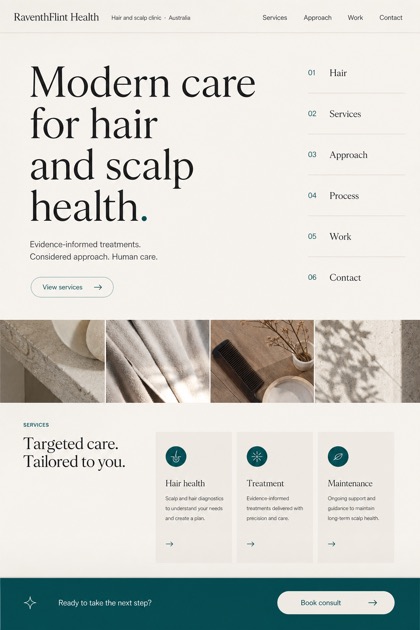Healthcare website design for Australia, showing a clear opening, service information, supporting content, and a focused inquiry action.