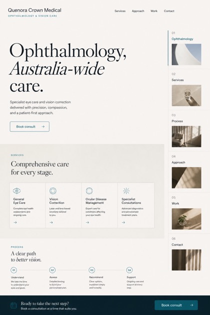 Healthcare website design for Australia, showing a clear opening, service information, supporting content, and a focused inquiry action.