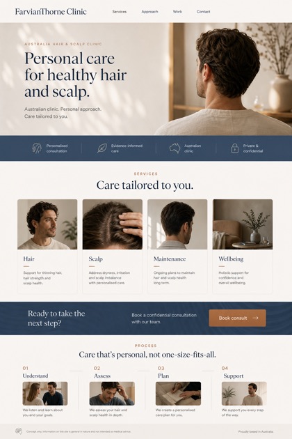 Healthcare website design for Australia, showing a clear opening, service information, supporting content, and a focused inquiry action.