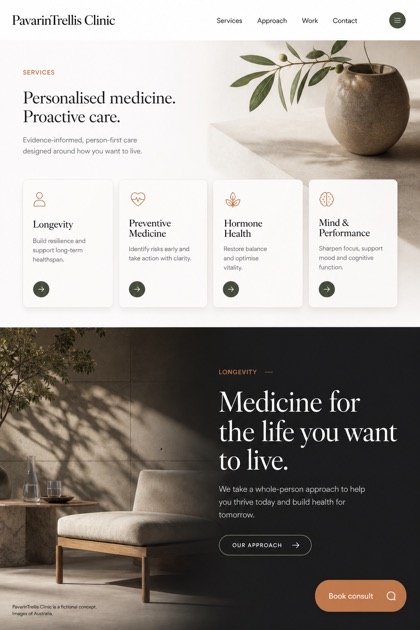 Healthcare website design for Australia, showing a clear opening, service information, supporting content, and a focused inquiry action.