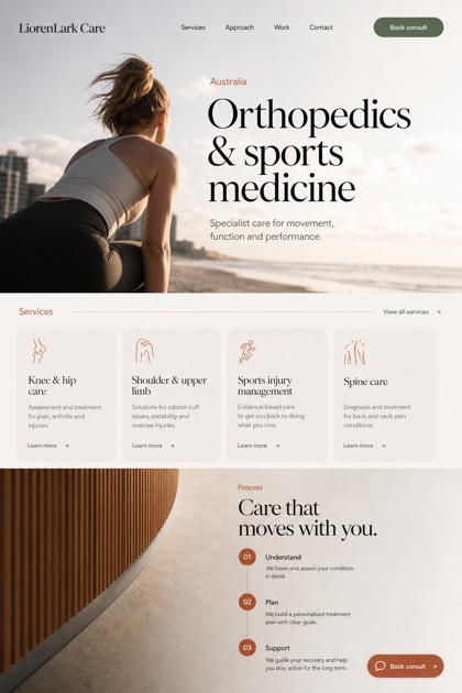 Healthcare website design for Australia, showing a clear opening, service information, supporting content, and a focused inquiry action.