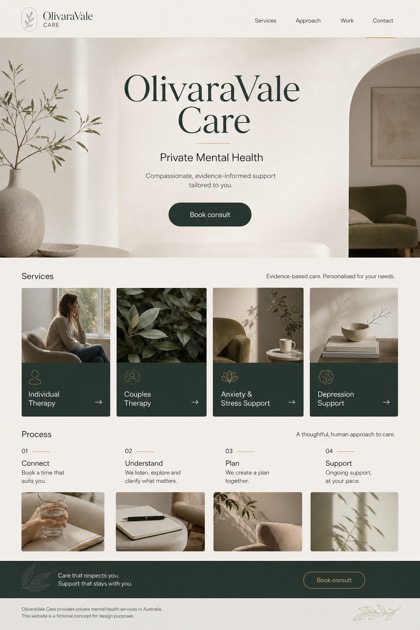 Healthcare website design for Australia, showing a clear opening, service information, supporting content, and a focused inquiry action.