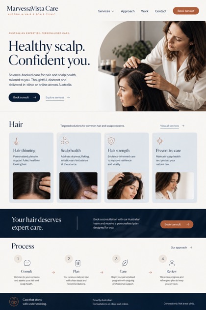 Healthcare website design for Australia, showing a clear opening, service information, supporting content, and a focused inquiry action.