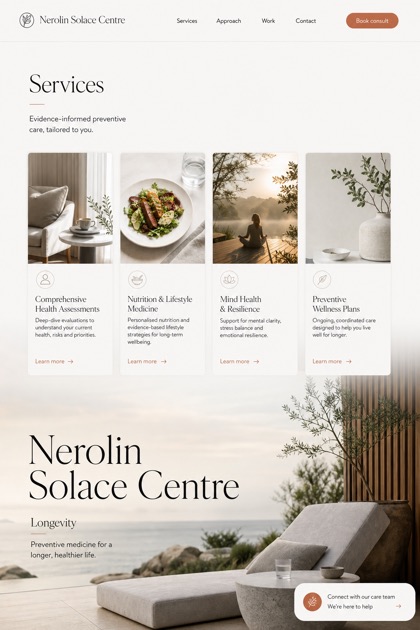 Healthcare website design for Australia, showing a clear opening, service information, supporting content, and a focused inquiry action.