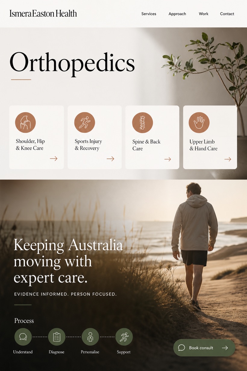 Healthcare website design for Australia, showing a clear opening, service information, supporting content, and a focused inquiry action.