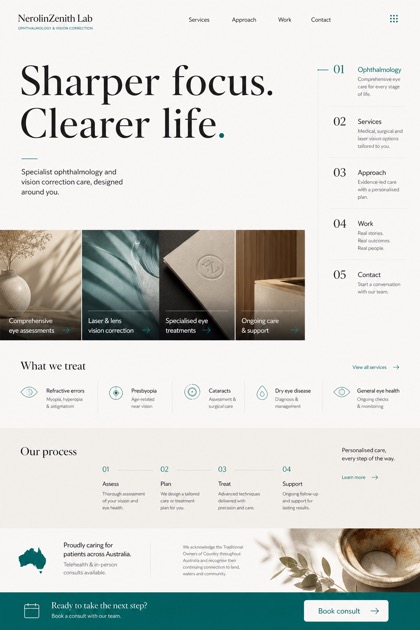 Healthcare website design for Australia, showing a clear opening, service information, supporting content, and a focused inquiry action.
