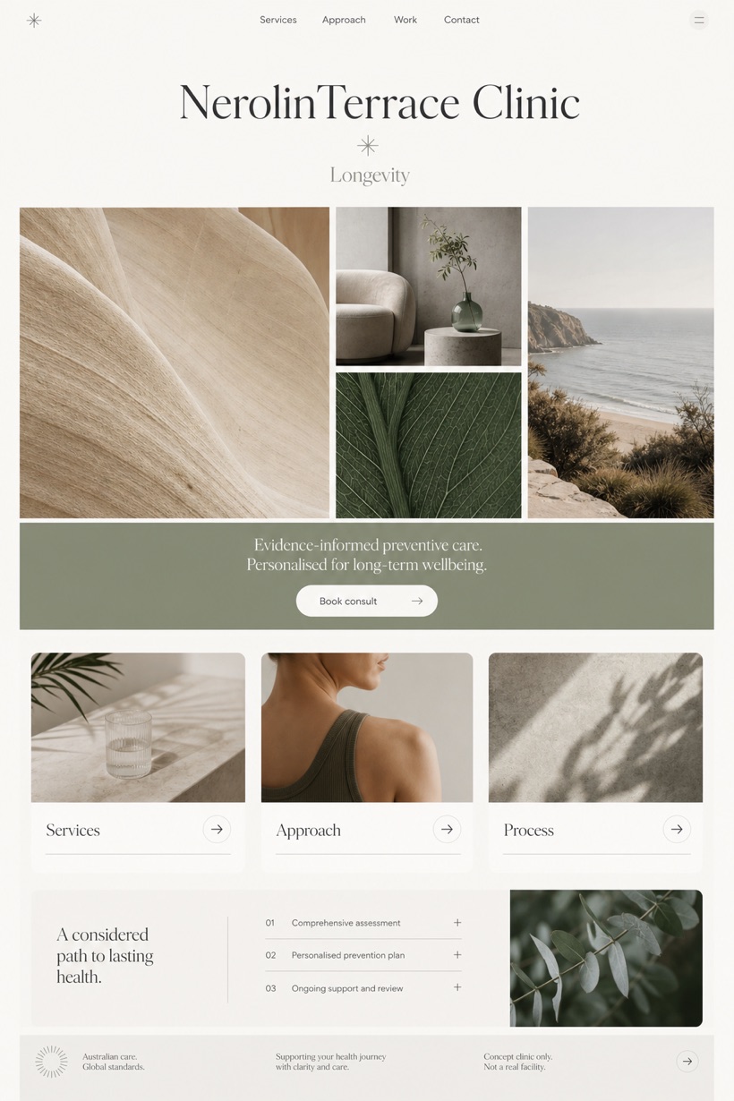 Healthcare website design for Australia, showing a clear opening, service information, supporting content, and a focused inquiry action.