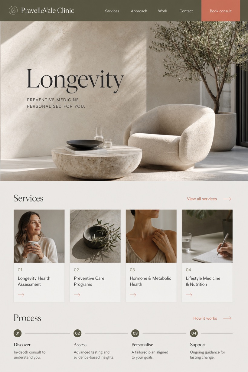 Healthcare website design for Australia, showing a clear opening, service information, supporting content, and a focused inquiry action.