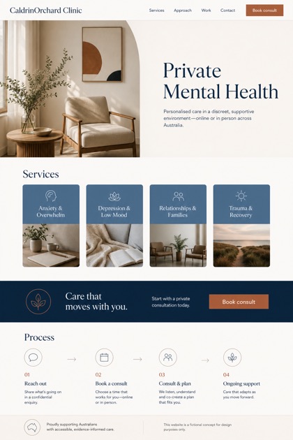 Healthcare website design for Australia, showing a clear opening, service information, supporting content, and a focused inquiry action.