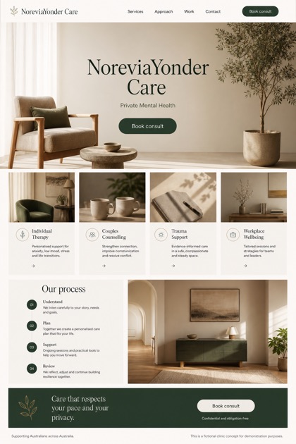 Healthcare website design for Australia, showing a clear opening, service information, supporting content, and a focused inquiry action.