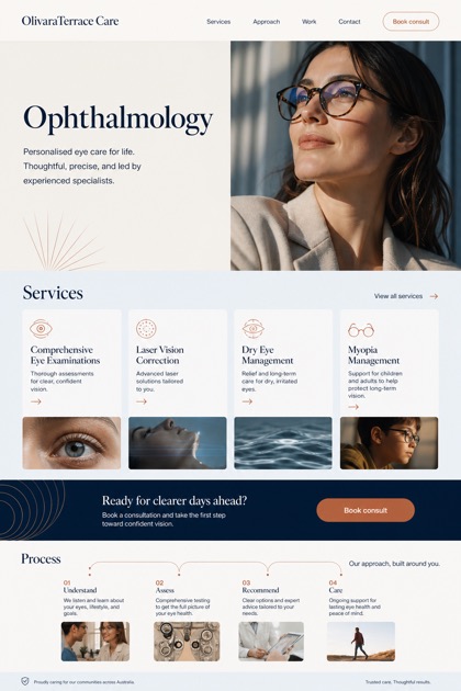 Healthcare website design for Australia, showing a clear opening, service information, supporting content, and a focused inquiry action.