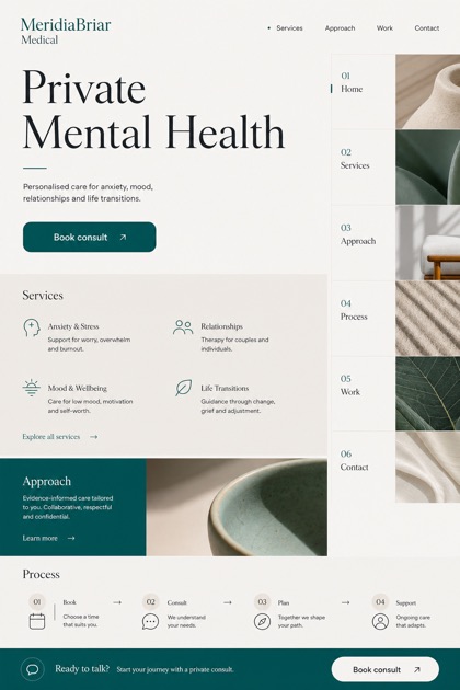 Healthcare website design for Australia, showing a clear opening, service information, supporting content, and a focused inquiry action.
